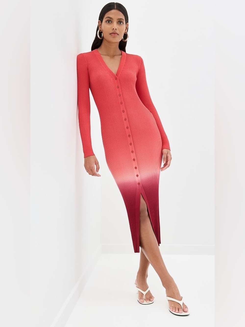STAUD Shoko Sweater Dress Ombre Ribbed Button-Front NWOT